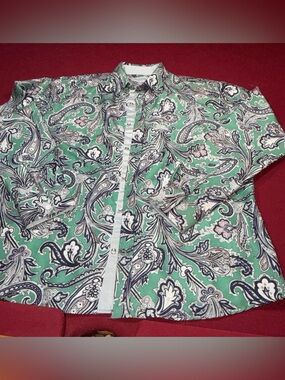 Ace of Diamond Western Paisley, Green Blue Shirt 3XL Men’s,  USA Gray Flip Cuff